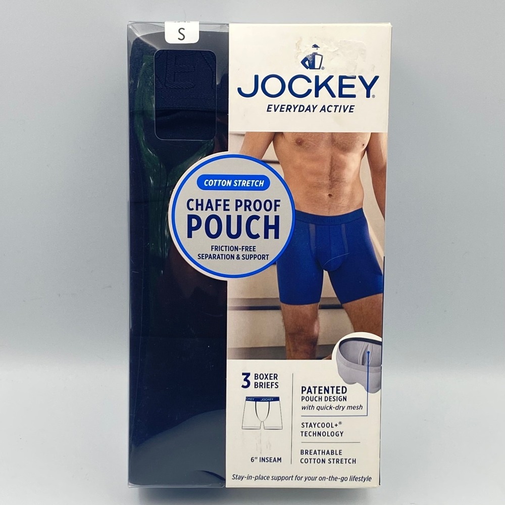 JOCKEY Men's Small Chafe Proof Pouch Cotton Stretch Black Boxer Briefs 3-Pack - Picture 2 of 4